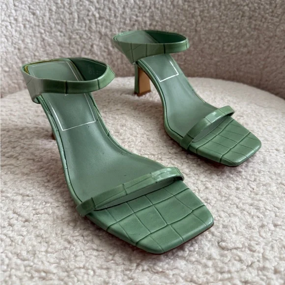 ZARA Sage Green Croc-Embossed Heels - Picture 1 of 9
